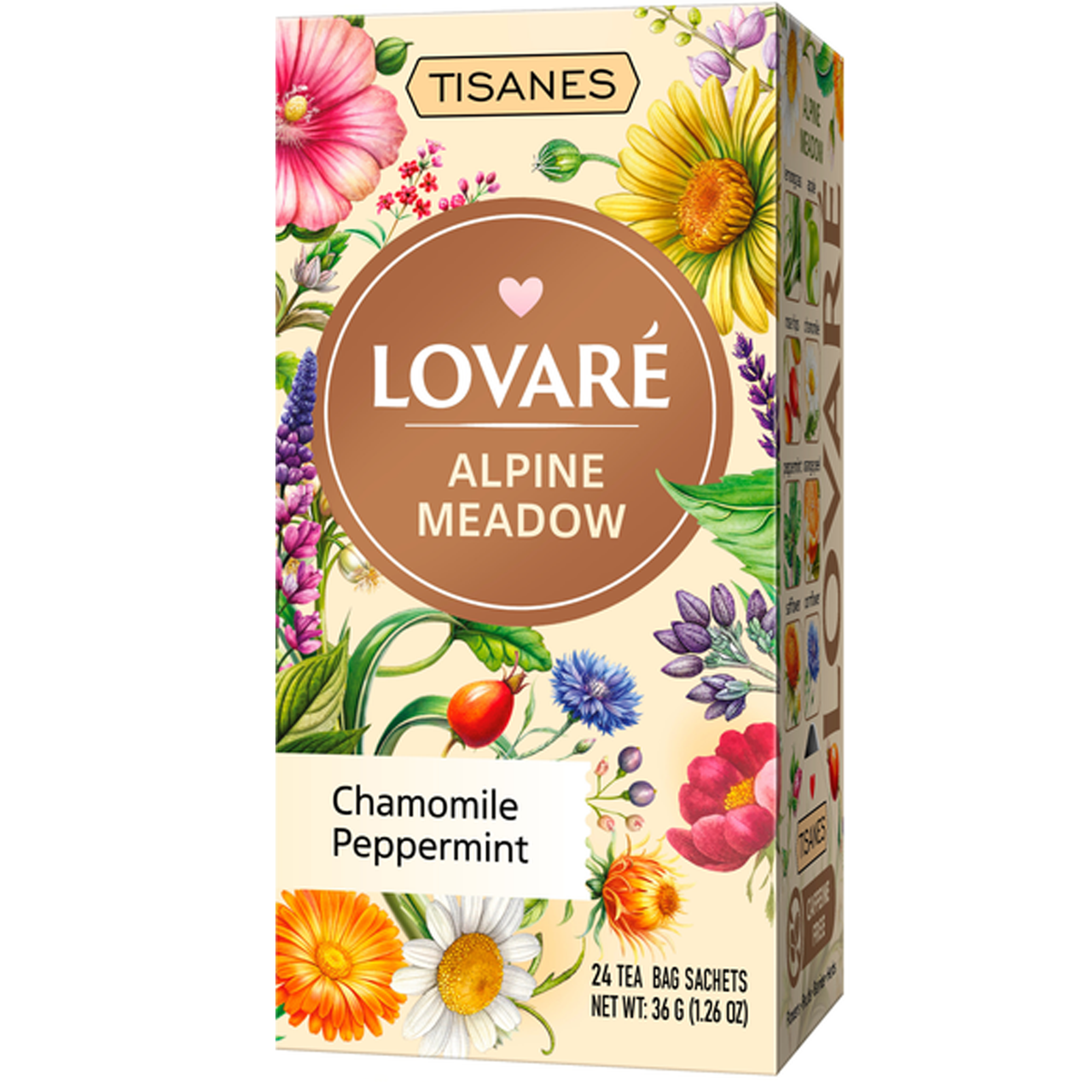 Чай без кофеїну Lovare Tisanes Alpine Meadow з ромашкою і м'ятою 24 пакетики, фото 1