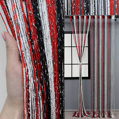 Штори-нитки "Кісея" (1 шт. 3х3 м.) з люрексом. Колір червоний з чорним і білим. Код 61-095