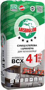 Клей для пінопласту та мін. вати армуючий Anserglob BCX-41 PRO, 25кг