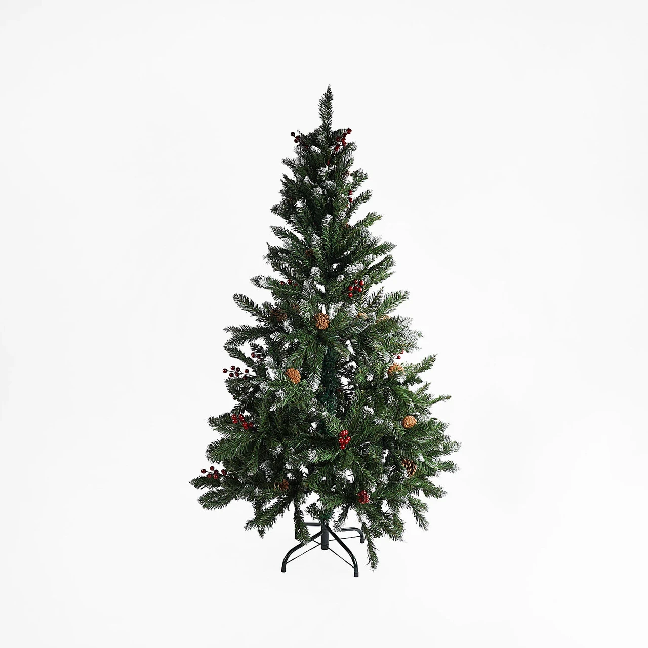 Ялинка штучна на підставці C 66875 висота - 150 см (декорована шишками та ягодами)