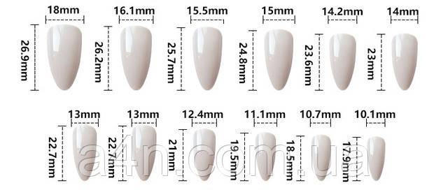 Размеры накладных ногтей