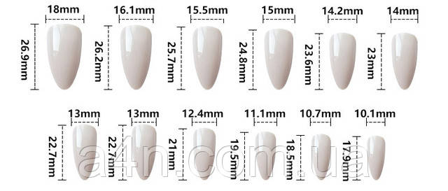 Накладные ногти - Интернет-магазин A4N Размеры накладных ногтей
