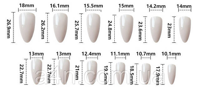 Накладные ногти - Интернет-магазин A4N Размеры накладных ногтей