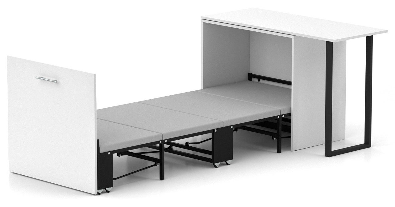 Біле односпальне ліжко трансформер Sirim-D – письмовий стіл комод на металевій опорі Knap Knap, фото 1