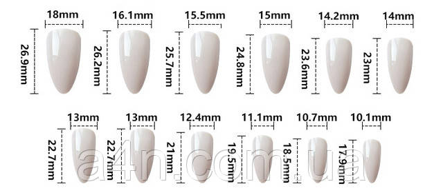 Накладные ногти - Интернет-магазин A4N Размеры накладных ногтей