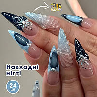 Накладні нігті 24 шт. + клей для нігтів, мигдаль для манікюру