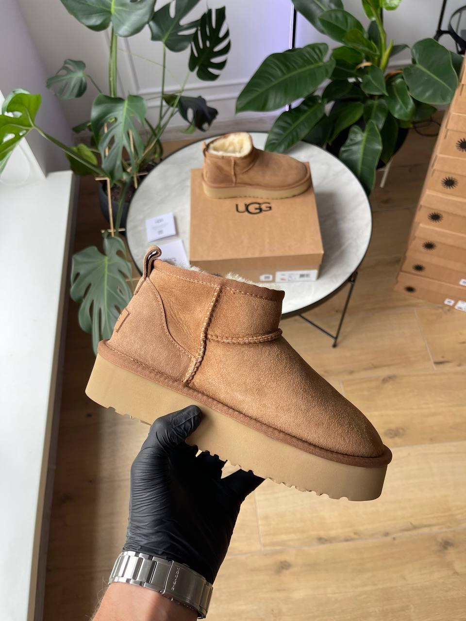 Зимові Жіночі Черевики UGG Classic Ultra Mini Platform “Chestnut” | коричневі (каштанові), теплі, з хутром, на платформі, 36–41, фото 1
