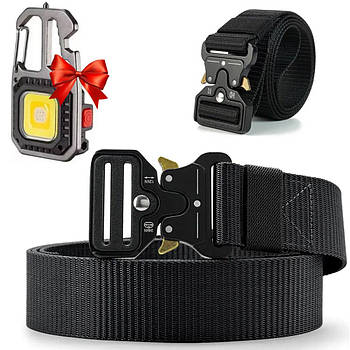 Ремінь тактичний 125см Tactical Belt + Подарунок Ліхтарик з карабіном W5138 / Чоловічий ремінь з пряжкою Cobra