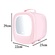 Портативний косметичний холодильник зі світлодіодним дзеркалом Рожевий 12V Холодильник для косметики на 6л, фото 10