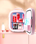 Портативний косметичний холодильник зі світлодіодним дзеркалом Рожевий 12V Холодильник для косметики на 6л, фото 2