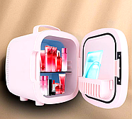 Портативний косметичний холодильник зі світлодіодним дзеркалом Рожевий 12V Холодильник для косметики на 6л, фото 3
