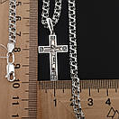 Срібна цепочка чоловіча і хрестик з срібло з золотом. Чорнений ланцюжок бісмарк і хрестик з золотою накладкою. 60 см, фото 5