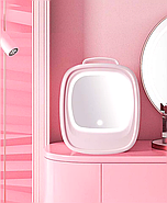 Портативний косметичний холодильник зі світлодіодним дзеркалом Рожевий 12V Холодильник для косметики на 6л, фото 4