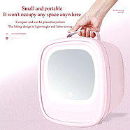 Портативний косметичний холодильник зі світлодіодним дзеркалом Рожевий 12V Холодильник для косметики на 6л, фото 7