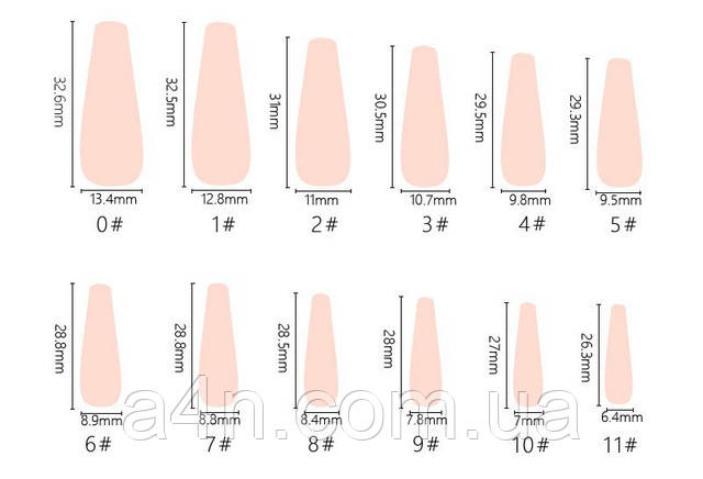 Накладные ногти - Интернет-магазин A4N Размеры накладных ногтей