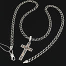 Срібна цепочка чоловіча і хрестик з срібло з золотом. Чорнений ланцюжок бісмарк і хрестик з золотою накладкою. 60 см, фото 9