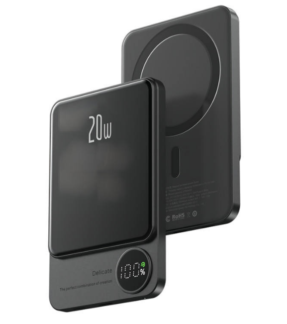 Магнітний павербанк портативний з бездротовою зарядкою 10000 мАч для iPhone, Power Bank Чорний, фото 1