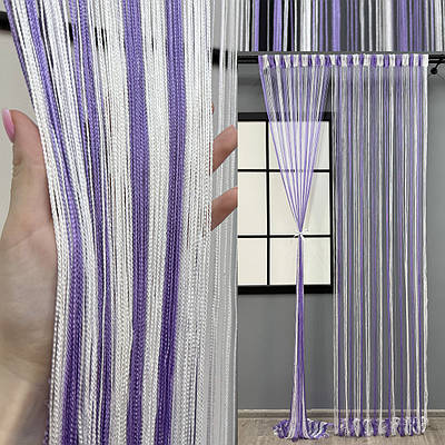 Штори-нитки "Кісея" (1 шт. 3х3 м.) з люрексом. Колір бузковий з білим. Код 61-096