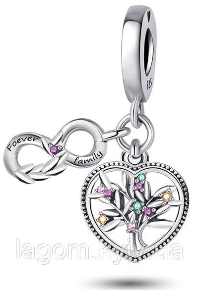 Срібний шарм-підвіска у стилі PANDORA Romantic Charm 925 проба срібна намистна на браслет ПАНДОРА