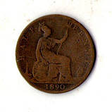 Велика Британія Король Вікторія  1/2 пенні 1890 рік №1730, фото 3