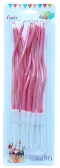Свічки для торта Хвилясті рожеві з золотими краплями (12 шт.) 15 см.