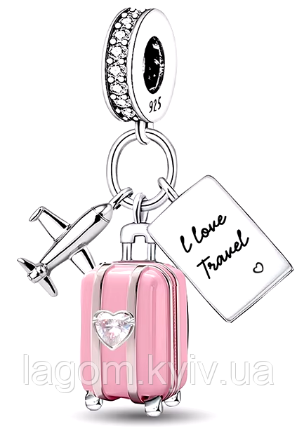 Срібний шарм-підвіска у стилі PANDORA Travel Charm 925 проба срібна намистна на браслет ПАНДОРА, фото 1