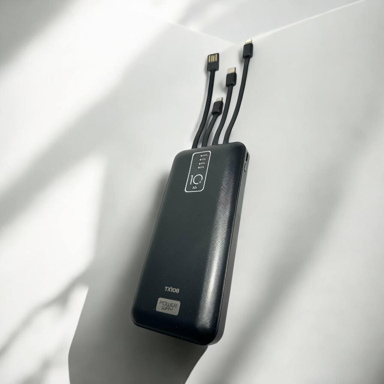 Повербанк на 10000 mAh із вбудованими кабелями TX108