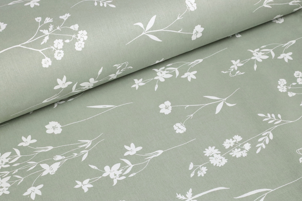Ранфорс 240 см Польові квіти, оливковий Organic cotton (залишок 0.85 мп)