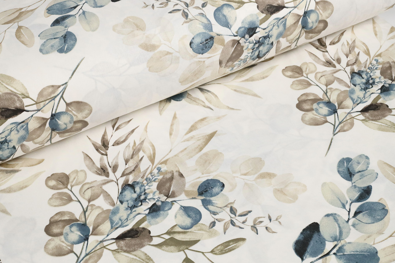 Ранфорс 240 см Гілочки евкаліпта оливково-бірюзові