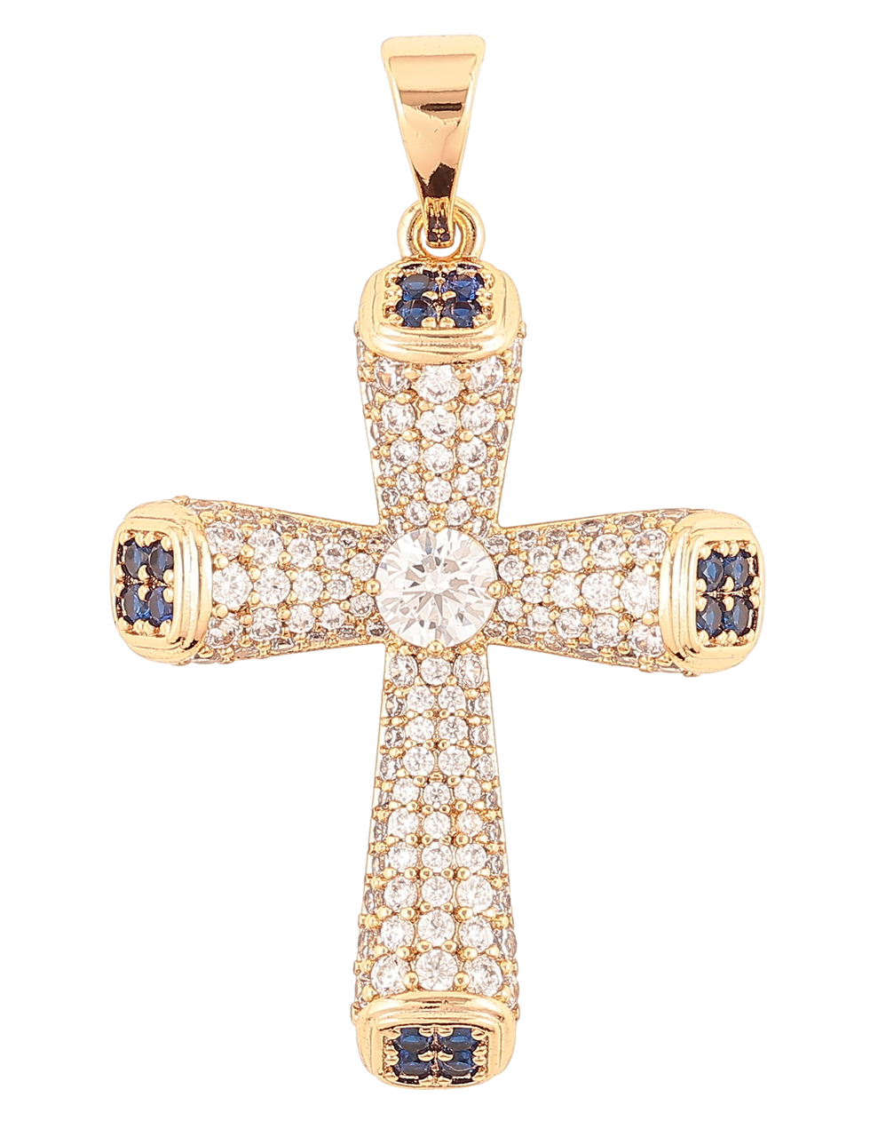 Кулон Xuping Позолота 18K "Хрест з інкрустацією білим і синім цирконієм» для ланцюжка до 7мм
