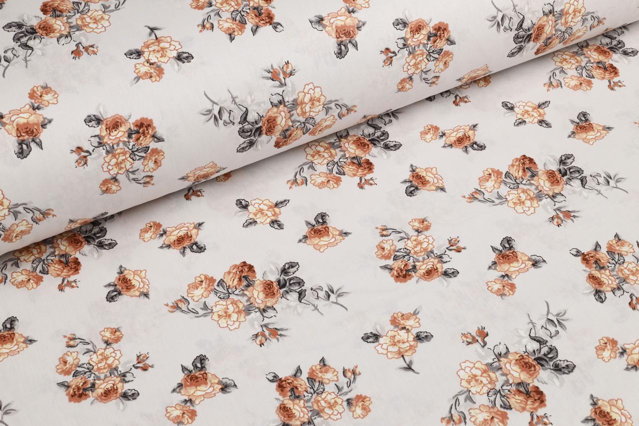 Ранфорс 240 см Букети теракотових трояндочок на бежевому