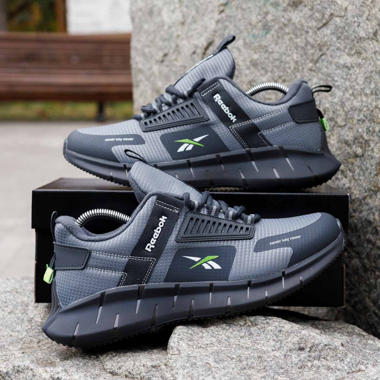 РОЗПРОДАЖ!! ТЕРМО Зимові Кросівки Reebok Zig Kinetica чорні з сірим
