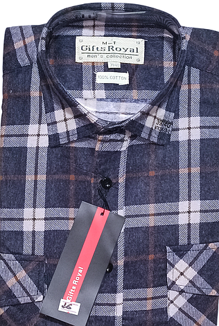 Чоловіча байкова сорочка Gifts Royal vd-0026 картата бавовна, тепла чоловіча сорочка картата на зиму 43, фото 1