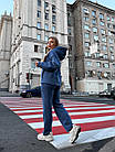Жіночий зимовий спортивний оверсайз костюм синій Комплект Худі + Штани на флісі, фото 4
