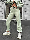 Жіночий зимовий спортивний оверсайз костюм м'ятний Комплект Худі + Штани на флісі, фото 4