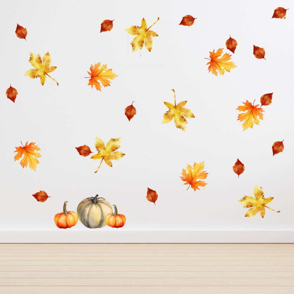Вінілові наклейки Хелловін Декор Акварельне осіннє листя Набір 400х300 мм матова