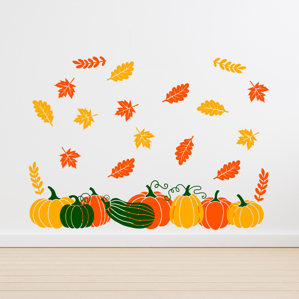 Вінілові наклейки на Хелловін Осінній набір гарбузи і листя ПВХ декор стін і вікон комплект S матова
