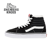 Мужские кеды Vans Old Skool High Black White Fur, Зимние кеды Ванс Олд Скул черные высокие с мехом