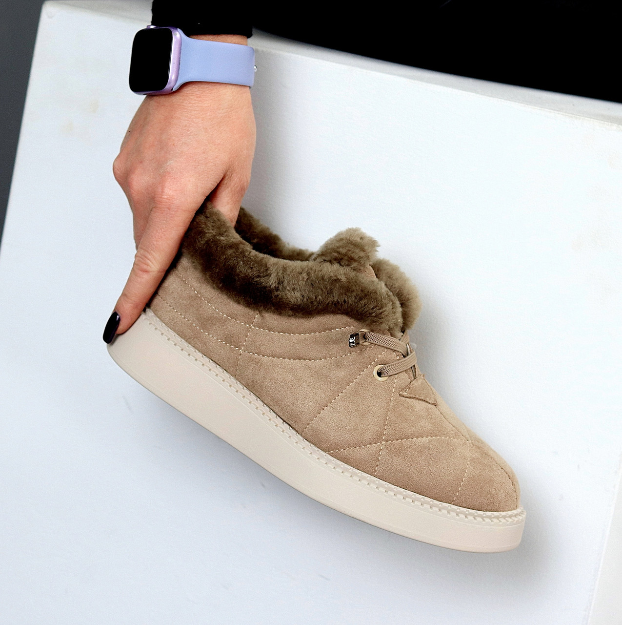 Повсякденні теплі замшеві стьобані легкі автоледі колір хакі, фото 1