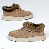 Повсякденні теплі замшеві стьобані легкі автоледі колір хакі, фото 3