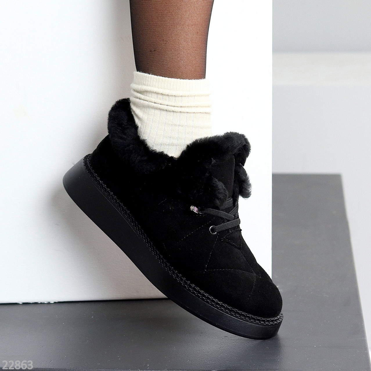 Повсякденні теплі замшеві стьобані легкі чорні автоледі, фото 1