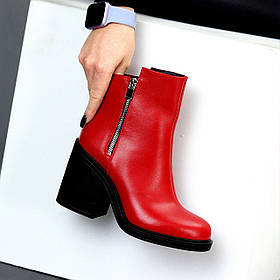 Люксові червоні ботильйони натуральна шкіра на середньому підборі
