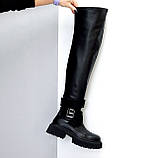 Дизайнерські еластичні стрейчові чорні ботфорти на тракторній підошві, фото 2