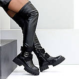 Дизайнерські еластичні стрейчові чорні ботфорти на тракторній підошві, фото 4