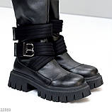 Дизайнерські еластичні стрейчові чорні ботфорти на тракторній підошві, фото 6