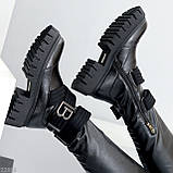 Дизайнерські еластичні стрейчові чорні ботфорти на тракторній підошві, фото 8