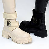 Дизайнерські еластичні стрейчові чорні ботфорти на тракторній підошві, фото 9