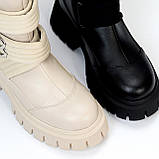 Дизайнерські еластичні стрижні бежеві ботфорти на тракторній підошві, фото 10