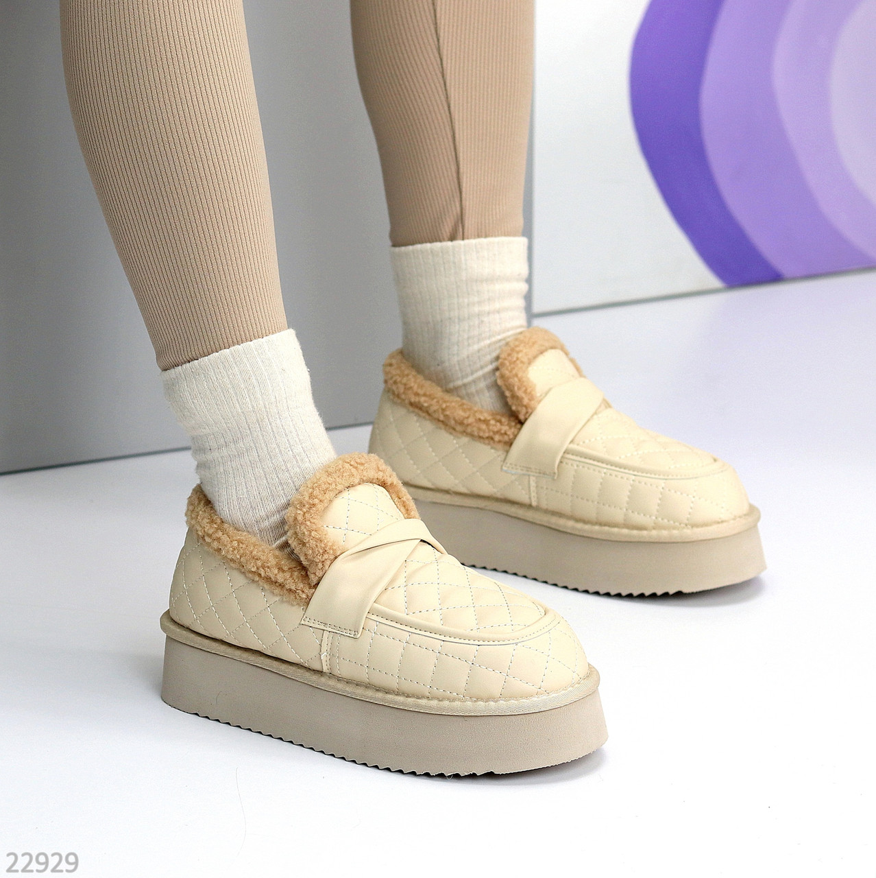 Бежеві фактурні зимові автоледі натуральна шкіра на хутрі 37, фото 1