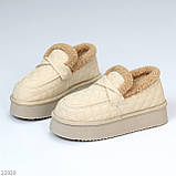 Бежеві фактурні зимові автоледі натуральна шкіра на хутрі, фото 2